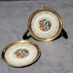 2 Vintage Crest O Gold Sabin Courting Couple Warranted 22k Dinner Plates